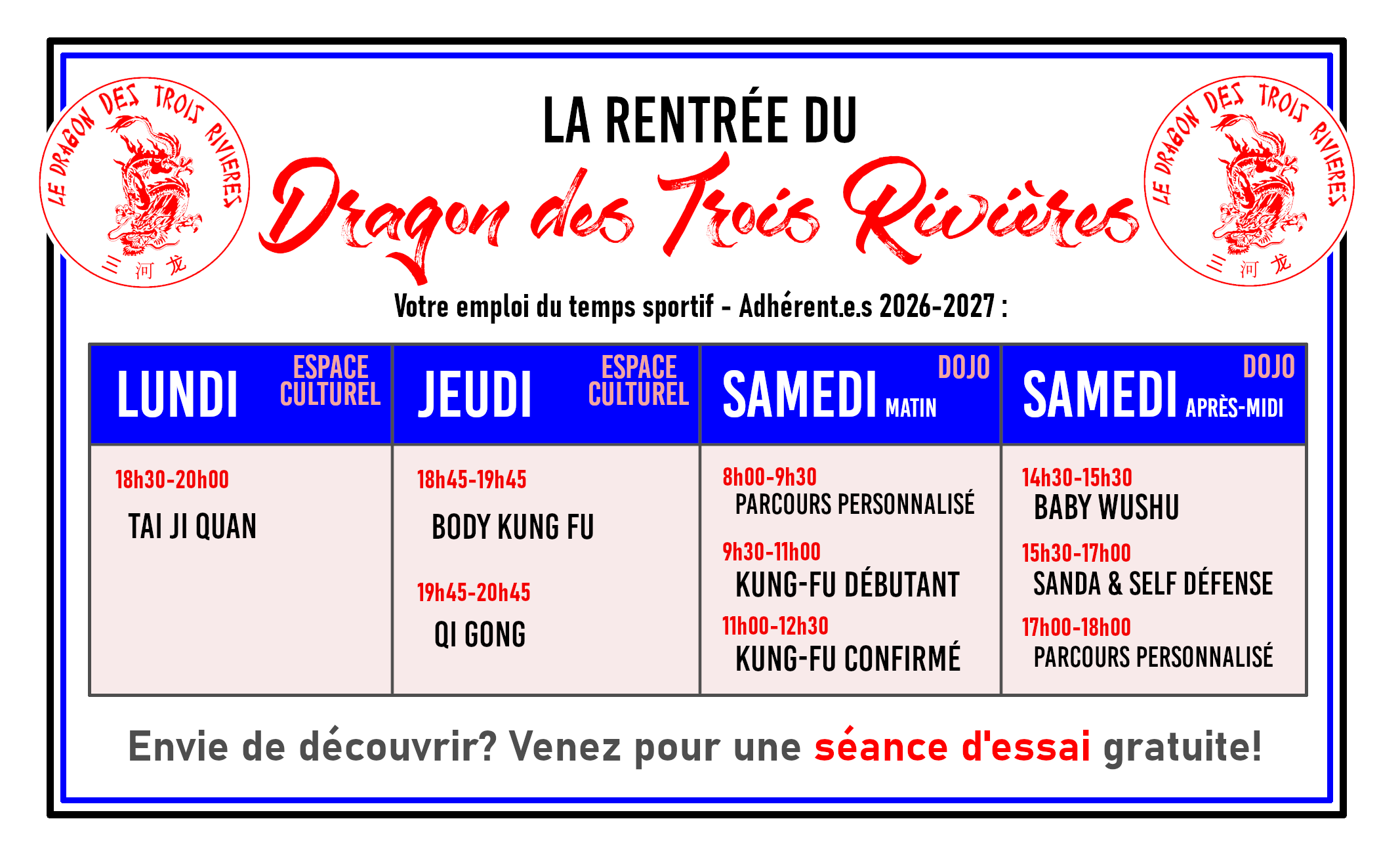 Planning des cours